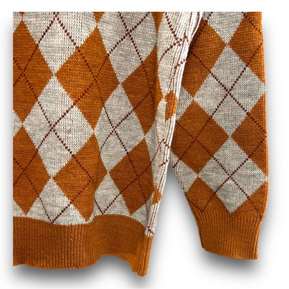 JANTZEN VINTAGE RUST ORANGE & GRAY CREWNECK GRANDPA SWEATER MEN MED - Picture 5 of 15